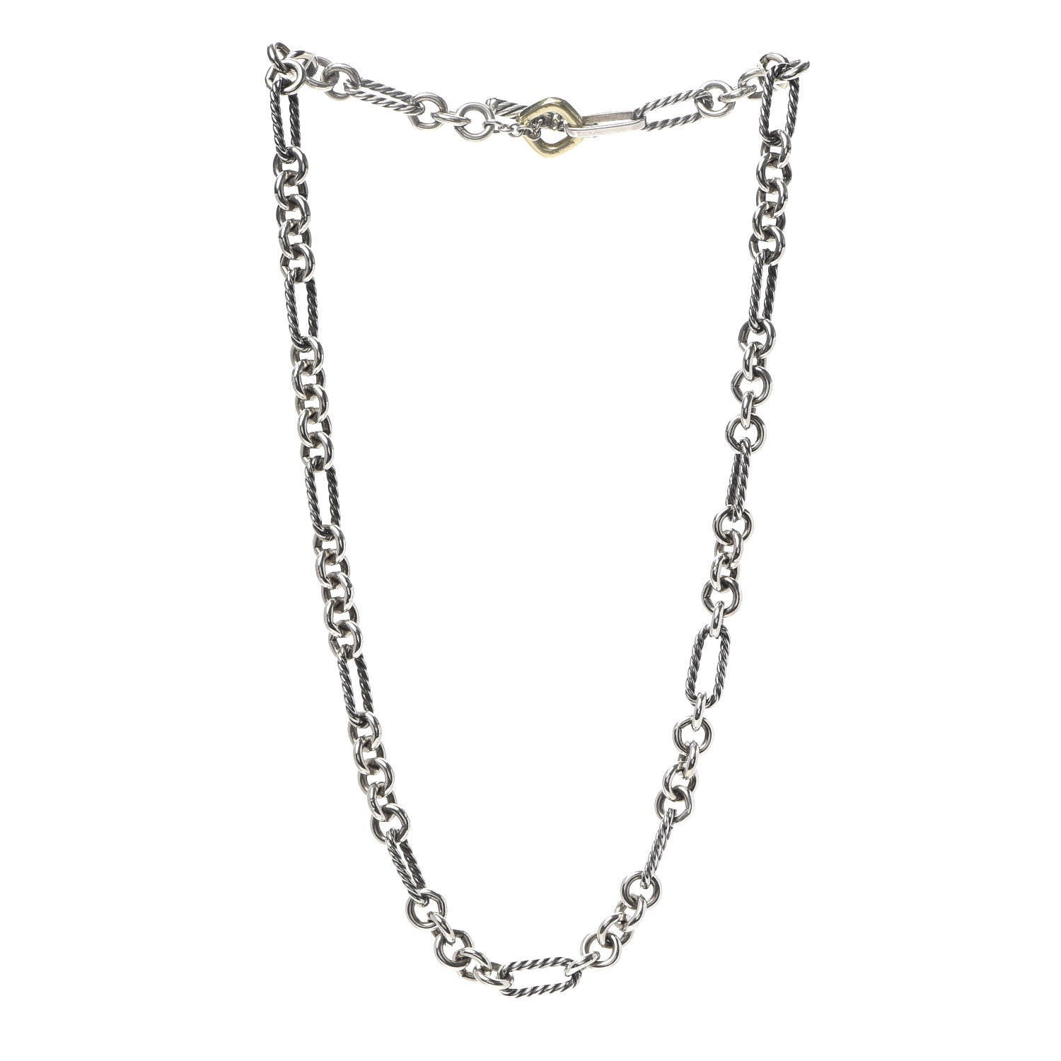 David Yurman Sterling Silver 18K Yellow Gold Figaro Chain Link Necklace 3 of 5