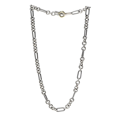 David Yurman Sterling Silver 18K Yellow Gold Figaro Chain Link Necklace 3 of 5
