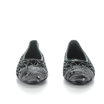 Chanel Tweed Ballerina Flats 39.5 Black Silver 2 of 7