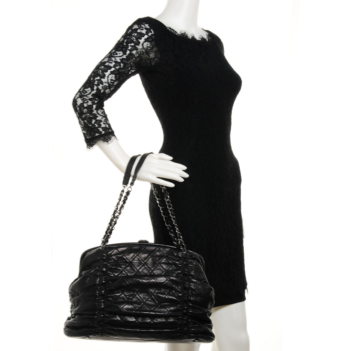 Lambskin Quilted Sharpei Frame Tote Black