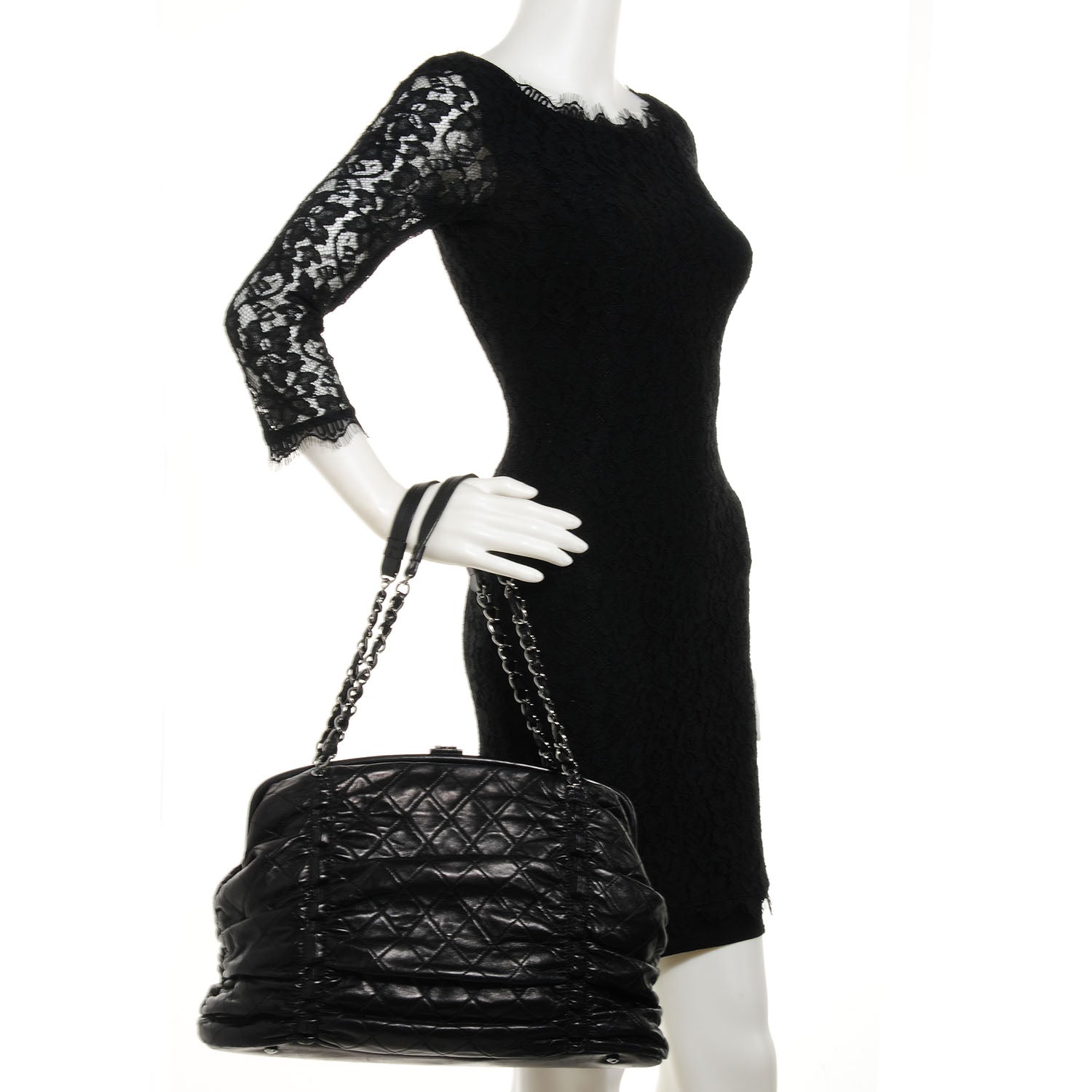 Chanel Lambskin Quilted Sharpei Frame Tote Black 2 of 7