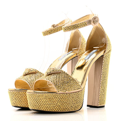 Prada Satin Crystal Triangle Logo 40/135mm Platform Sandals 40 Platino 3 of 10