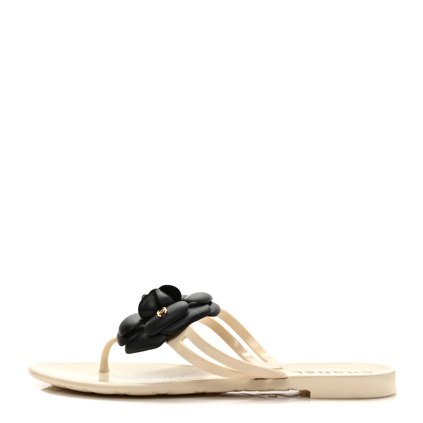 Jelly Camellia Thong Sandals 35 Ivory Black