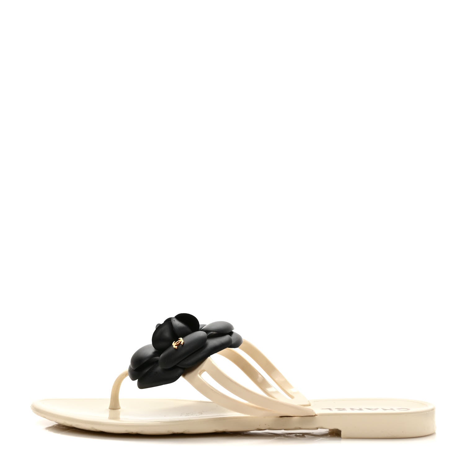 Chanel Jelly Camellia Thong Sandals 35 Ivory Black 1 of 7
