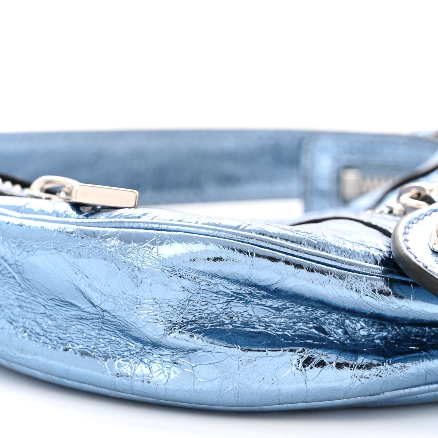 Versace Metallic Calfskin Mini Repeat Zip Hobo Blue 8 of 9