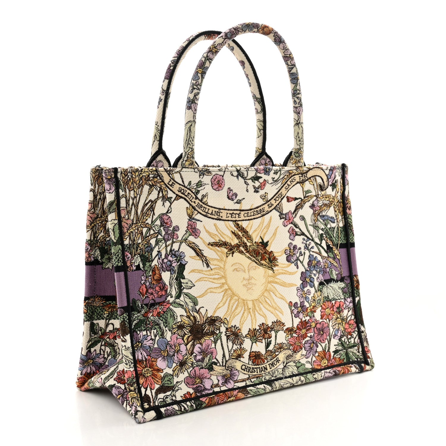 Christian Dior Canvas Embroidered Medium 4 Saisons Hiver Soleil Book Tote Lilac Multicolor 2 of 9