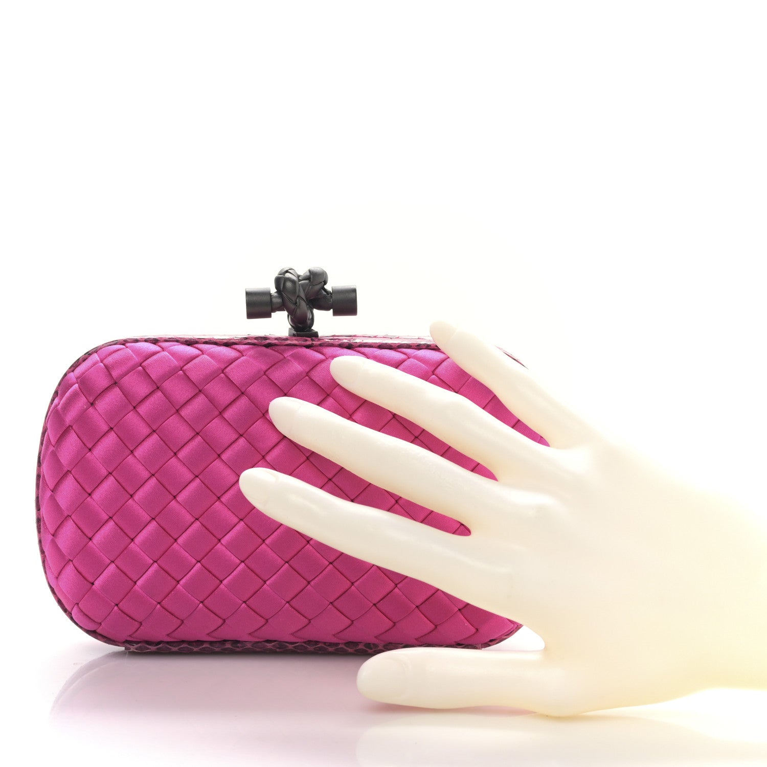Bottega Veneta Satin Intreccio Impero Ayers Knot Clutch Rosa Shock 2 of 8