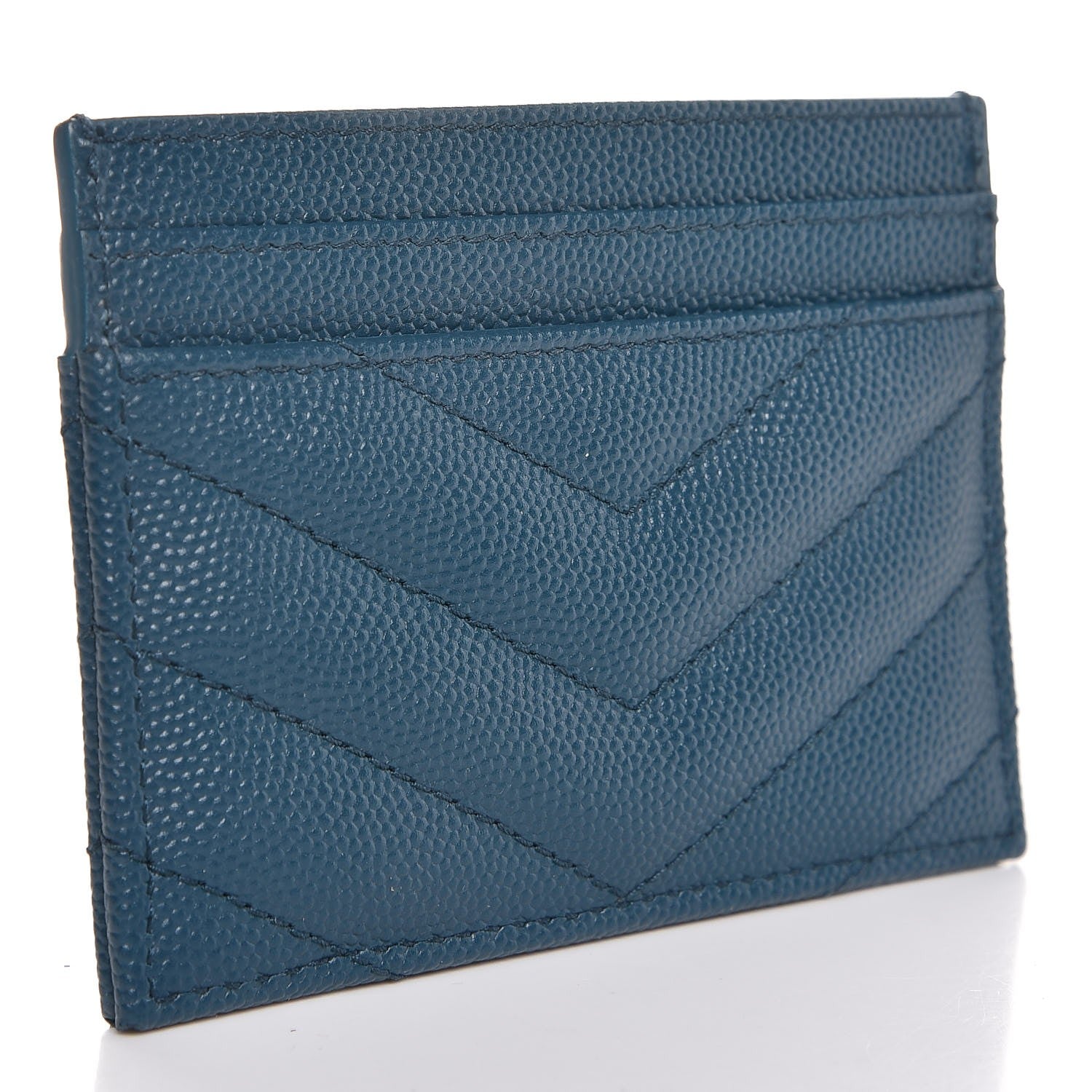 Saint Laurent Grain De Poudre Matelasse Chevron Monogram Credit Card Case Peacock Green 3 of 8