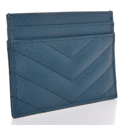 Saint Laurent Grain De Poudre Matelasse Chevron Monogram Credit Card Case Peacock Green 3 of 8