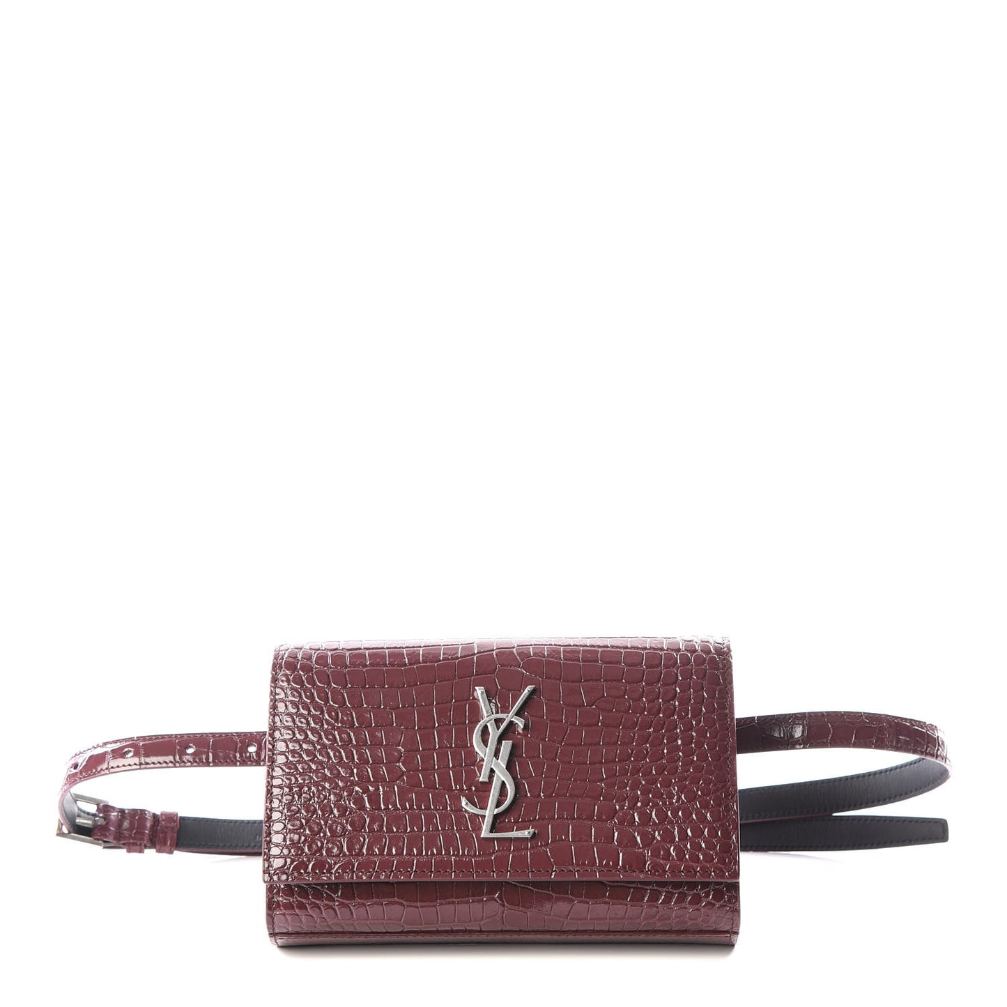 Calfskin Crocodile Embossed Monogram Kate Belt Bag Burgundy