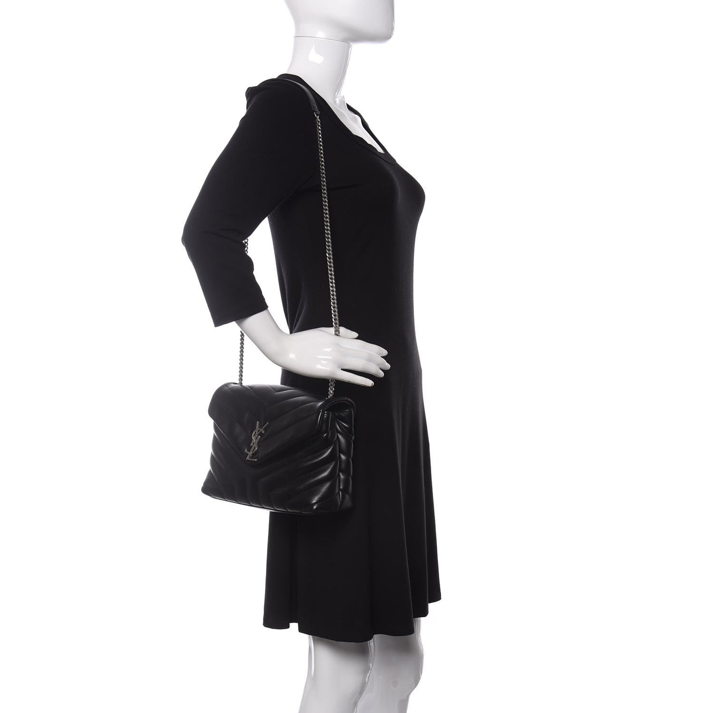 Calfskin Y Quilted Monogram Small Loulou Chain Satchel Black