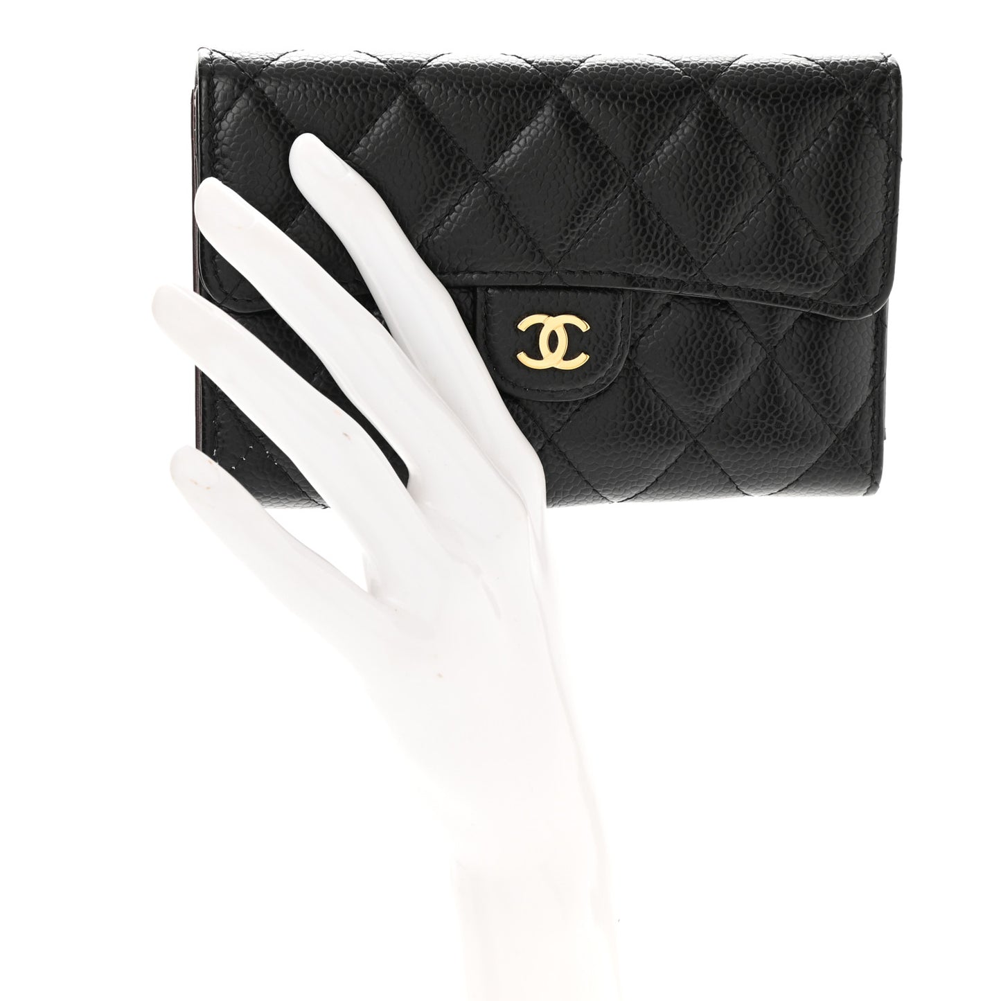 Caviar Quilted Medium Flap Wallet Black