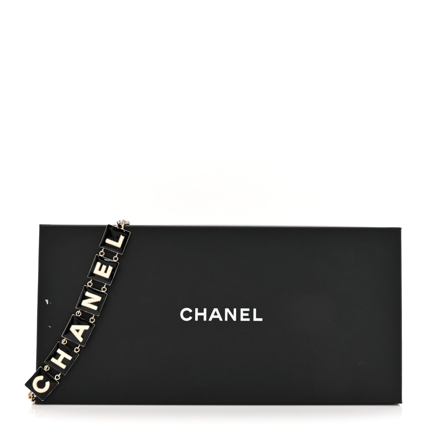 Metal Enamel Chain Logo Belt 75 30 Gold Black White