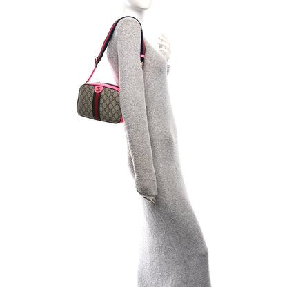 Gucci GG Supreme Monogram Textured Dollar Calfskin Web Ophidia Small Crossbody Bag Beige Ebony Fuchsia 2 of 10