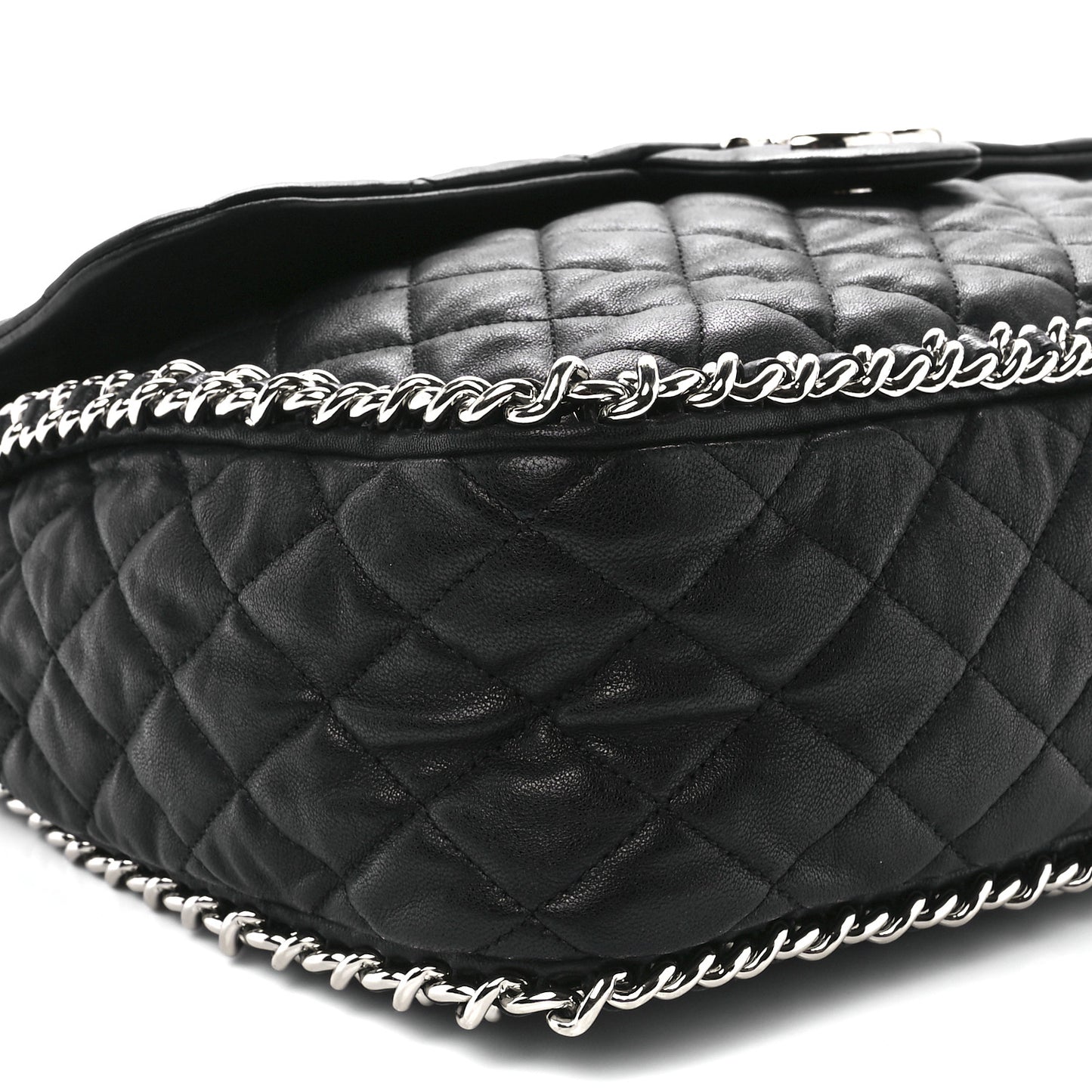 Washed Lambskin Chain Around Maxi Flap Bag Black