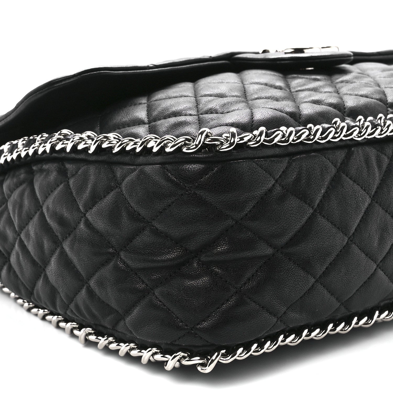 Chanel Washed Lambskin Chain Around Maxi Flap Bag Black 9 of 10