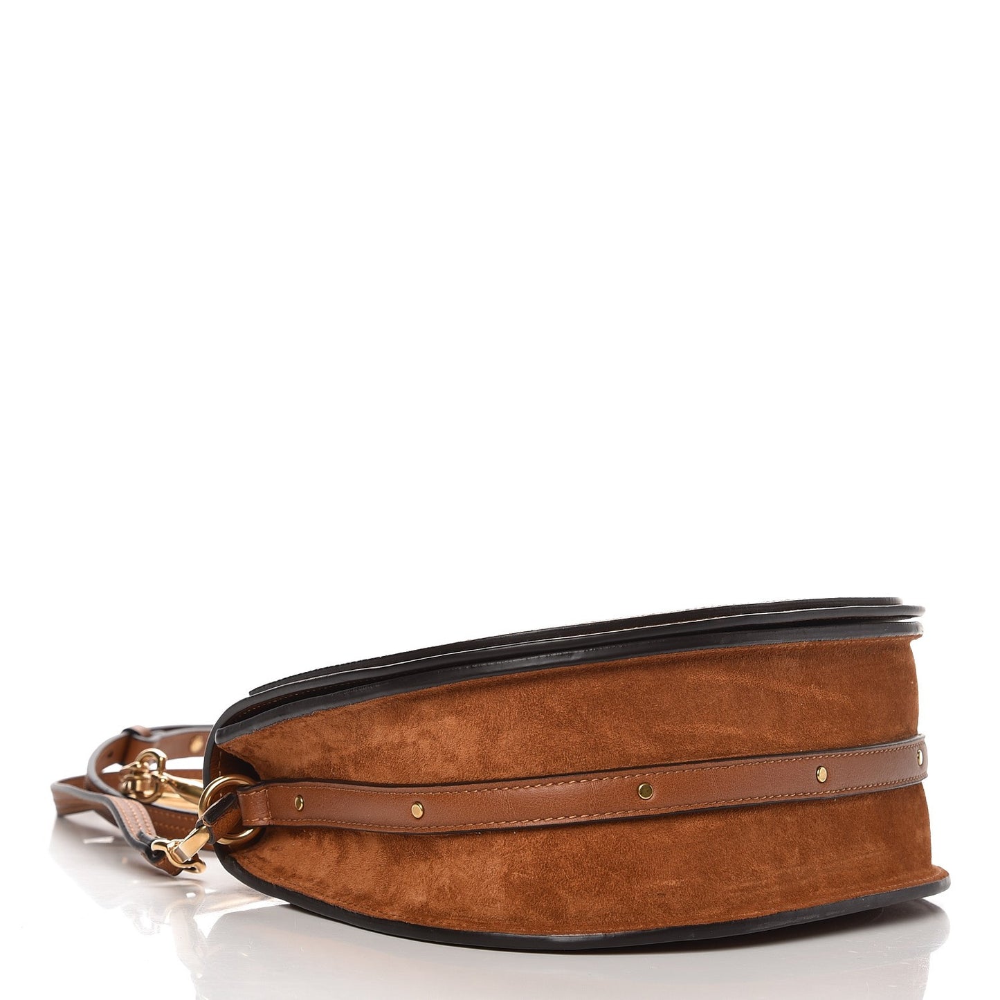 Calfskin Suede Medium Nile Bracelet Bag Caramel
