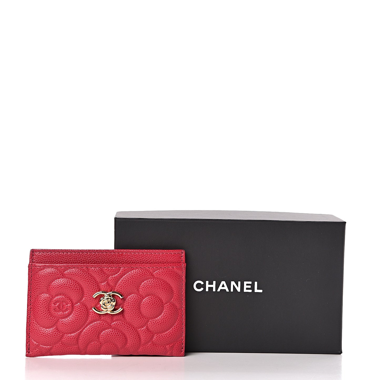 Caviar Camellia Embossed Card Holder Fuchsia