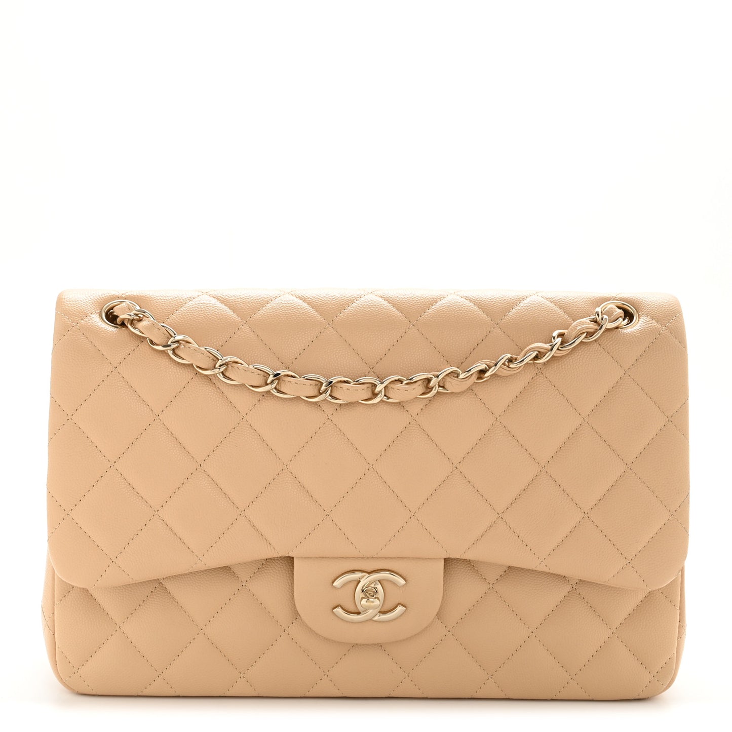 Caviar Quilted Jumbo Double Flap Beige