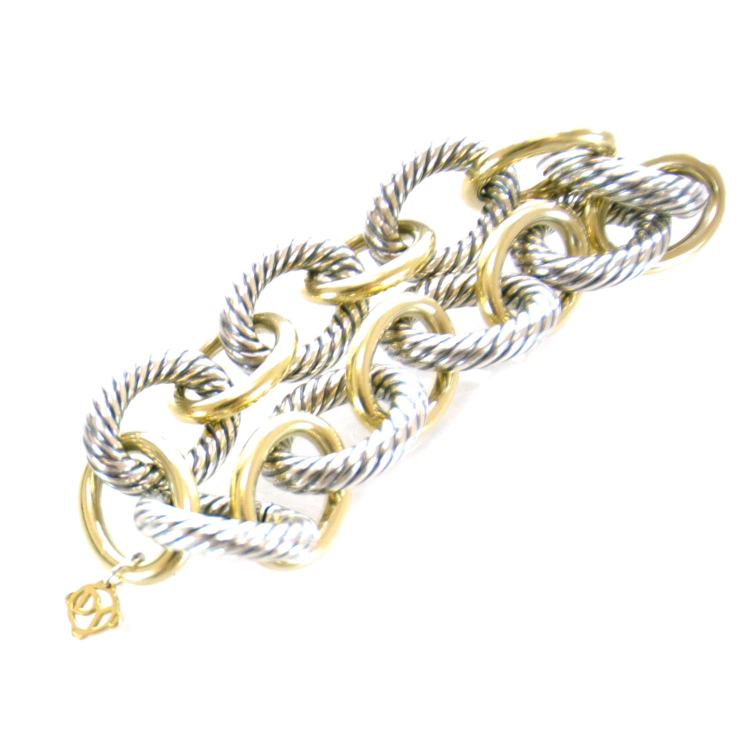 David Yurman Sterling Silver 18K Yellow Gold 17mm Extra Large Oval Link Bracelet 3 of 6