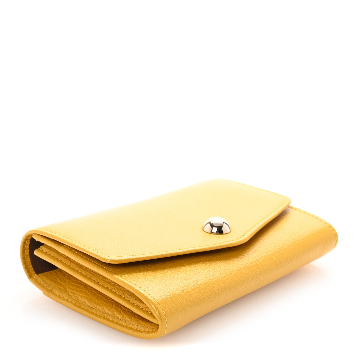 Glossy Goatskin Dome Rivet French Purse Wallet Yellow