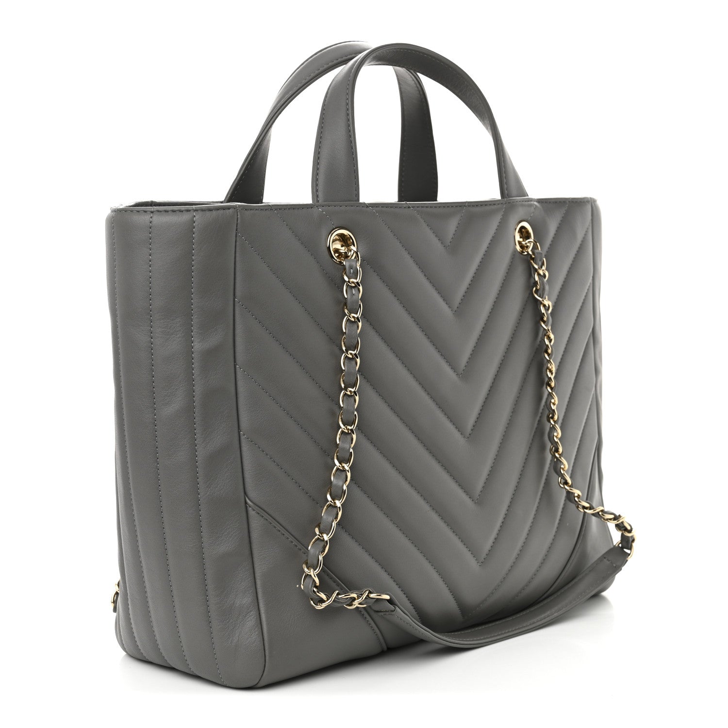 Chanel Calfskin Chevron Quilted Statement Shopping Tote Grey 3 of 11