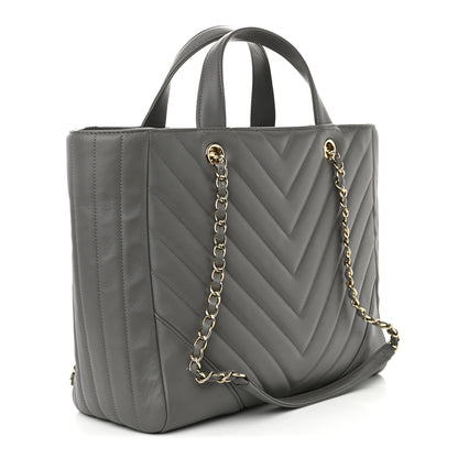Chanel Calfskin Chevron Quilted Statement Shopping Tote Grey 3 of 11