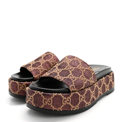 Gucci Lame GG Monogram Angelina Platform 55mm Slide Sandals 37.5 Brown Beige 3 of 11