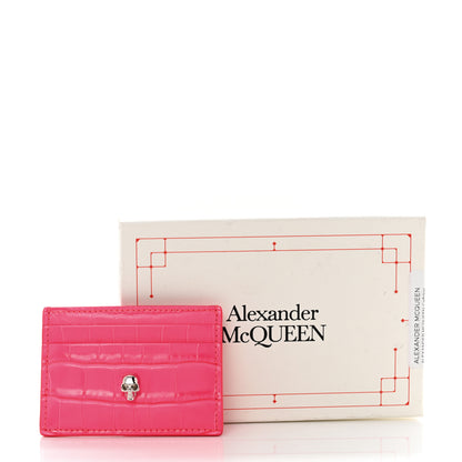 Alexander McQueen Calfskin Crocodile Embossed Skull Card Holder Neon Pink 8 of 8