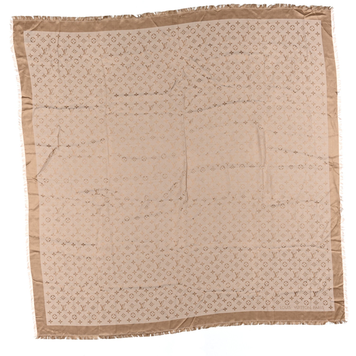 Louis Vuitton Silk Wool Monogram Denim Shawl Beige Rose 2 of 10