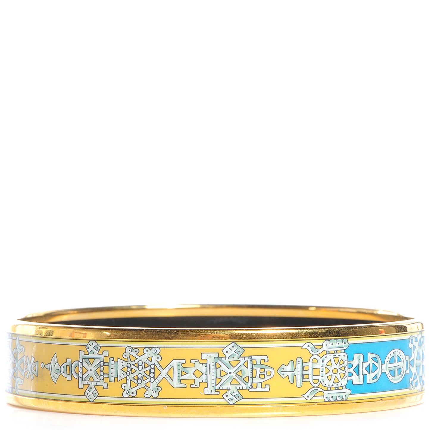 Enamel Printed Ornate Doves Medium Bracelet Bleu Yellow 70