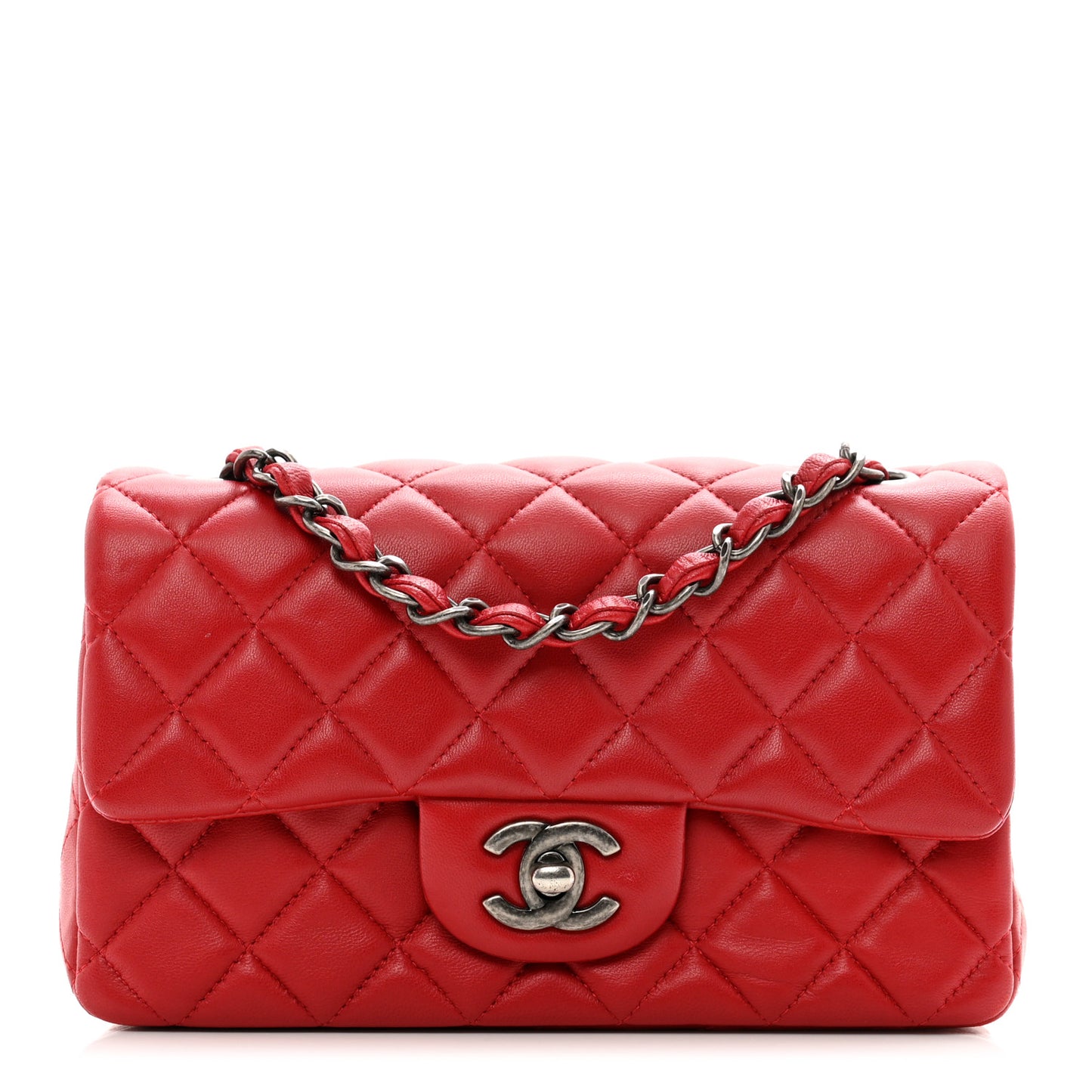 Lambskin Quilted Mini Rectangular Flap Red