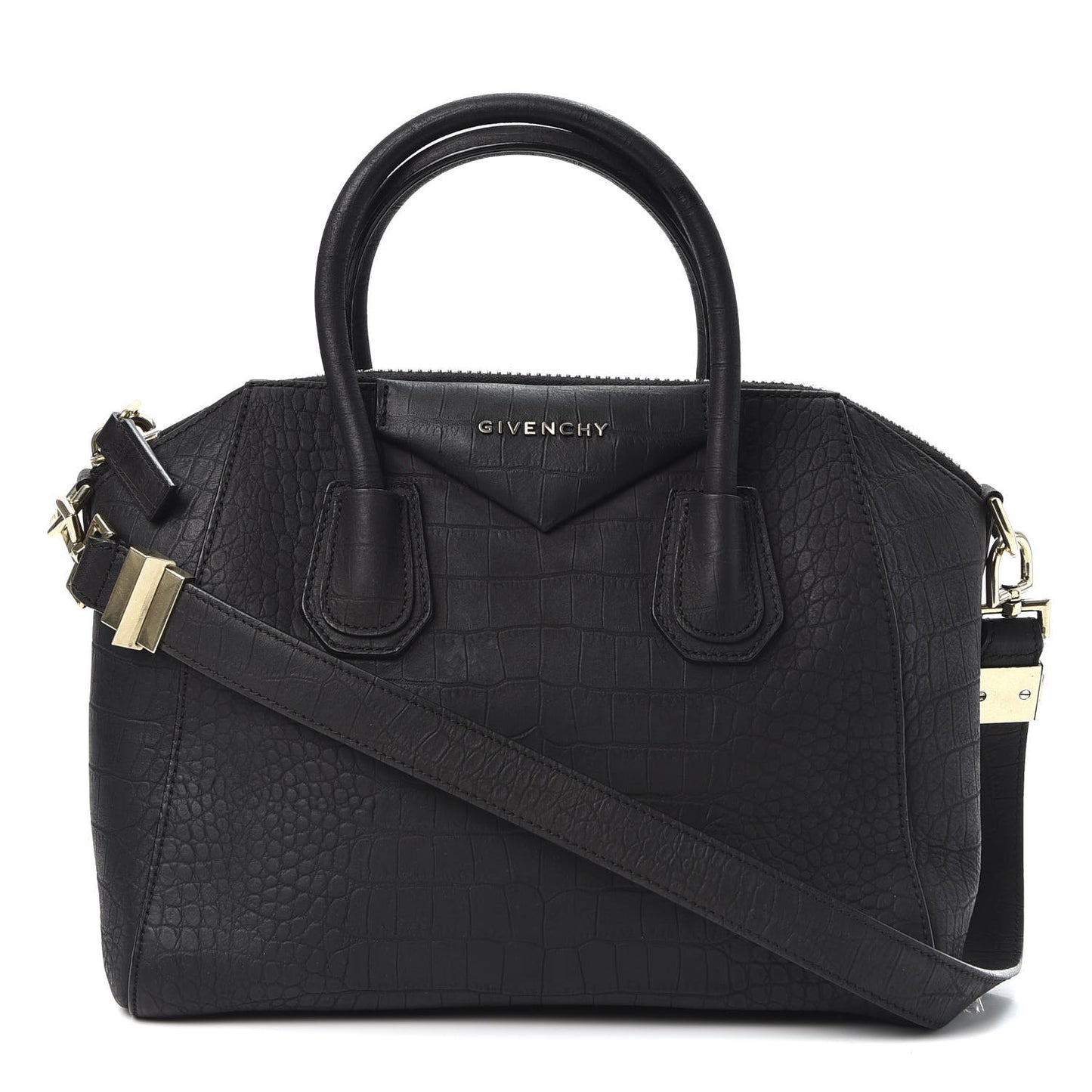 Nubuck Crocodile Embossed Medium Antigona Black