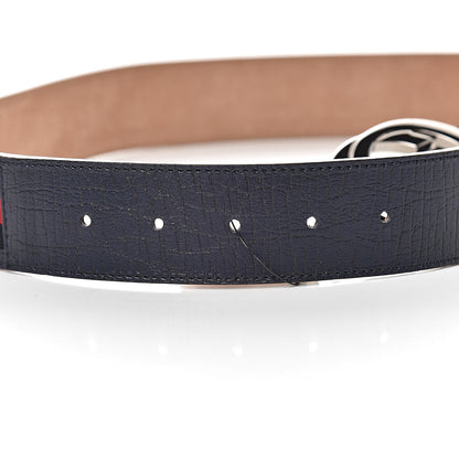 Gucci Calfskin Web Interlocking G Belt 75 30 Navy 5 of 8