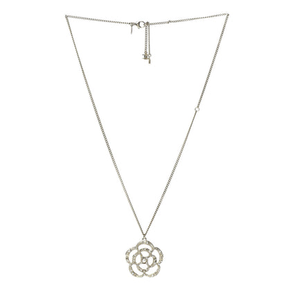 Chanel Pearl Crystal Large Camellia Pendant Necklace Light Gold 3 of 6