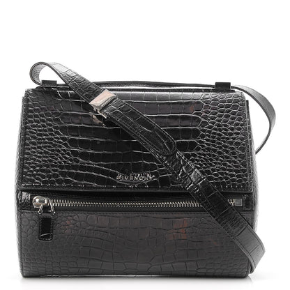 Givenchy Calfskin Crocodile Embossed Medium Pandora Box Crossbody Bag Black 1 of 10