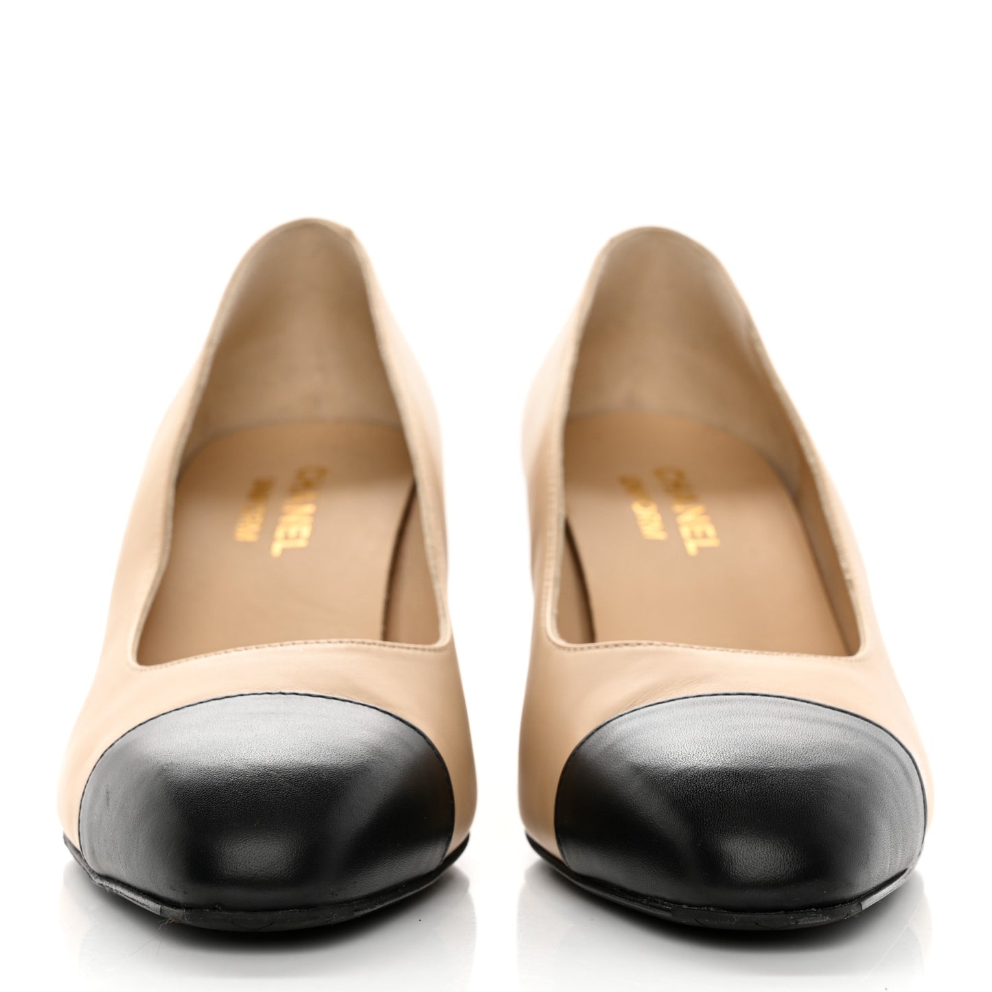 Lambskin Cap Toe CC Pumps 39 Beige Black