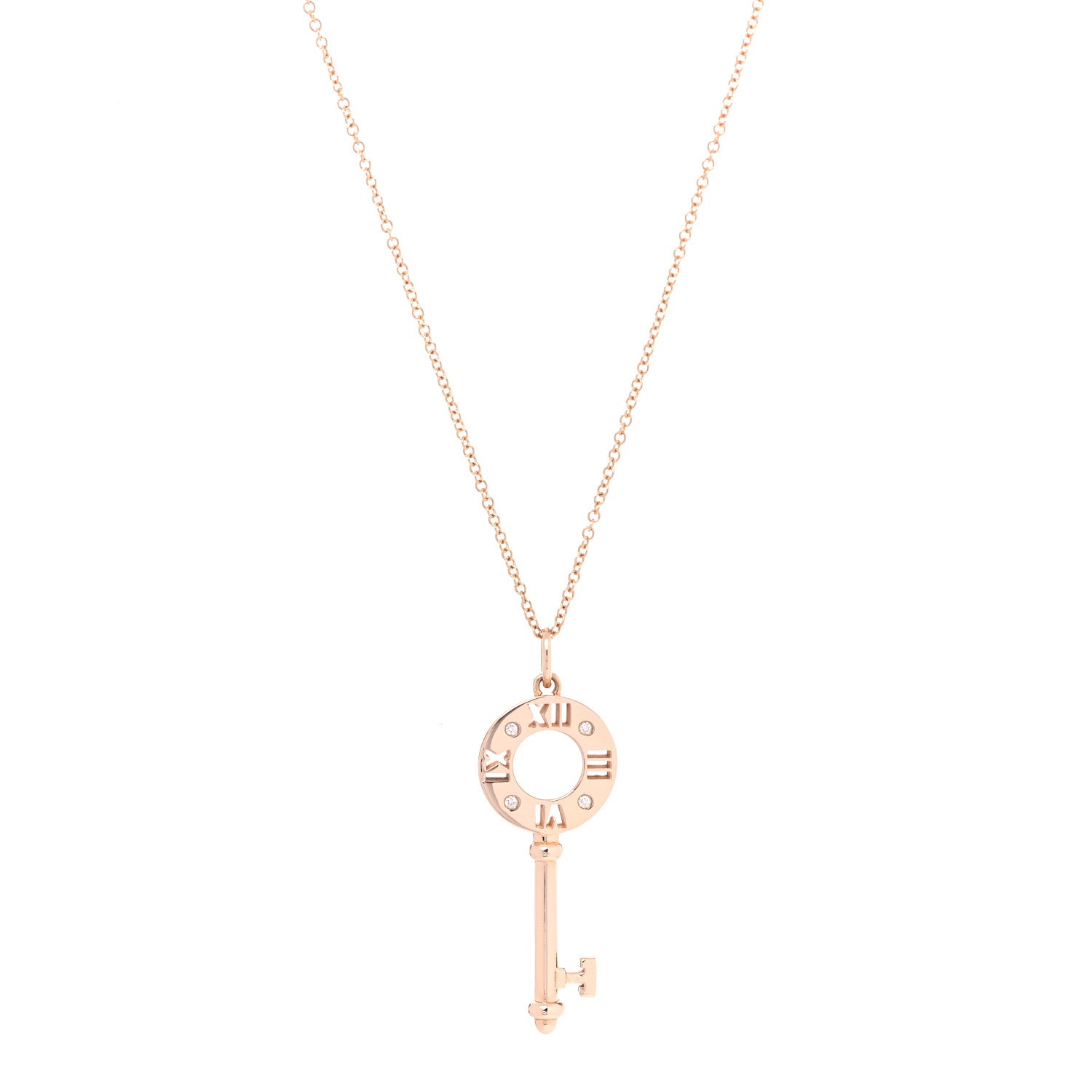 Tiffany 18K Yellow Gold Diamond Atlas Pierced Key Pendant Necklace 1 of 6