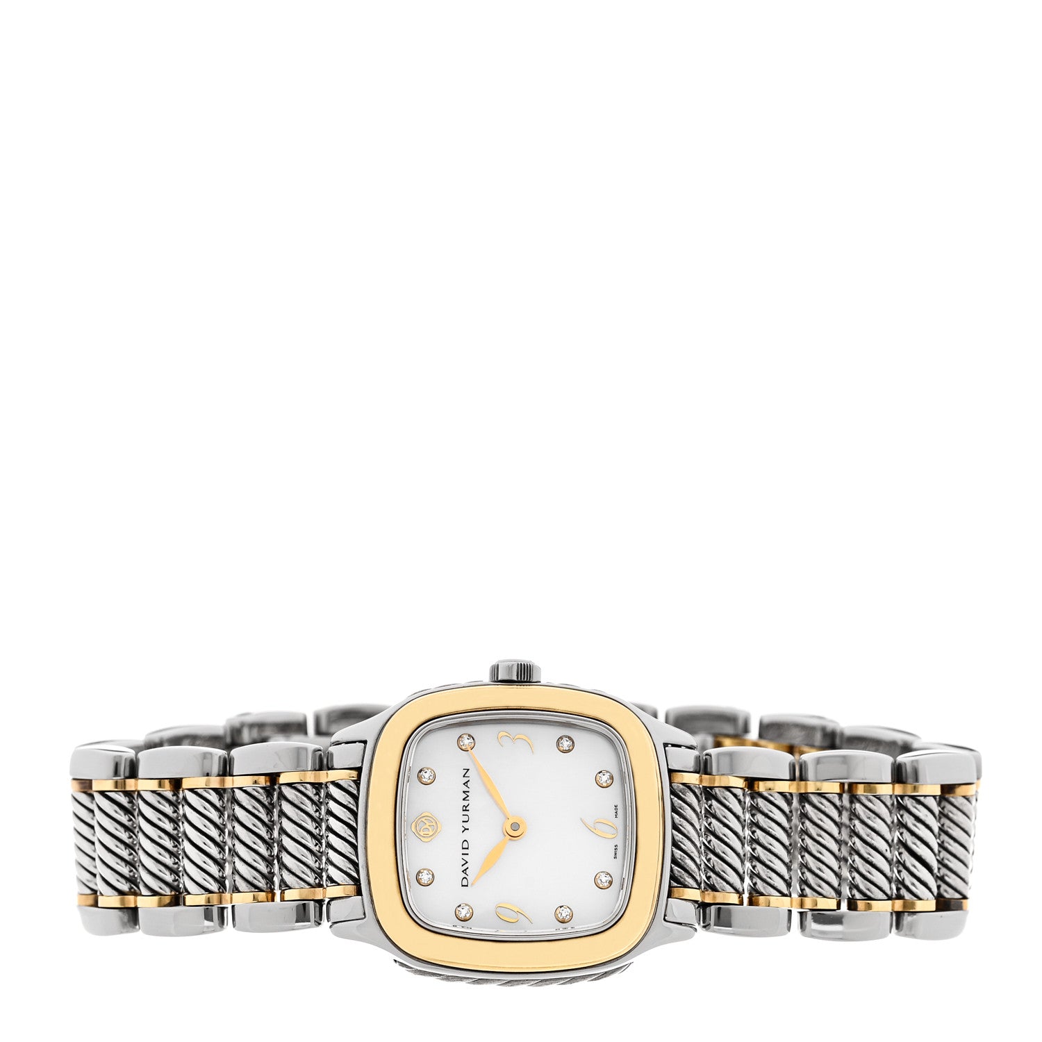 David Yurman Stainless Steel 18K Yellow Gold Diamond Mother of Pearl 25mm Thoroughbred Quartz Watch 2 of 4