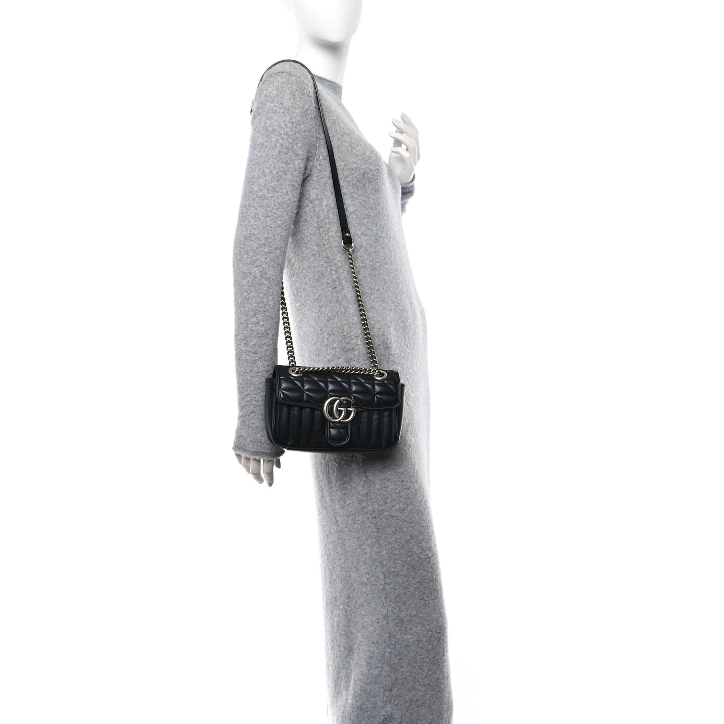 Calfskin Matelasse Aria Mini GG Marmont Shoulder Bag Black