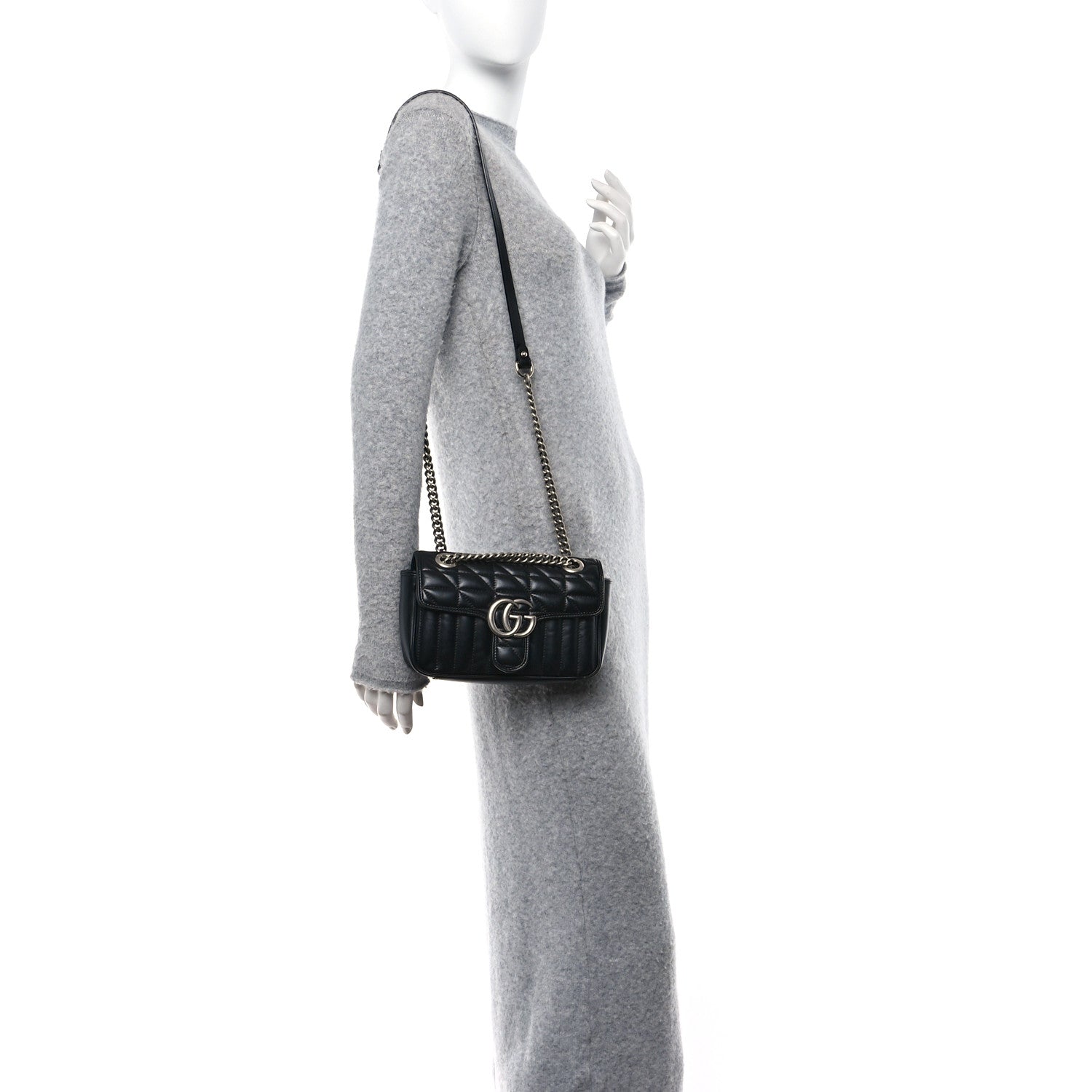 Gucci Calfskin Matelasse Aria Mini GG Marmont Shoulder Bag Black 2 of 10