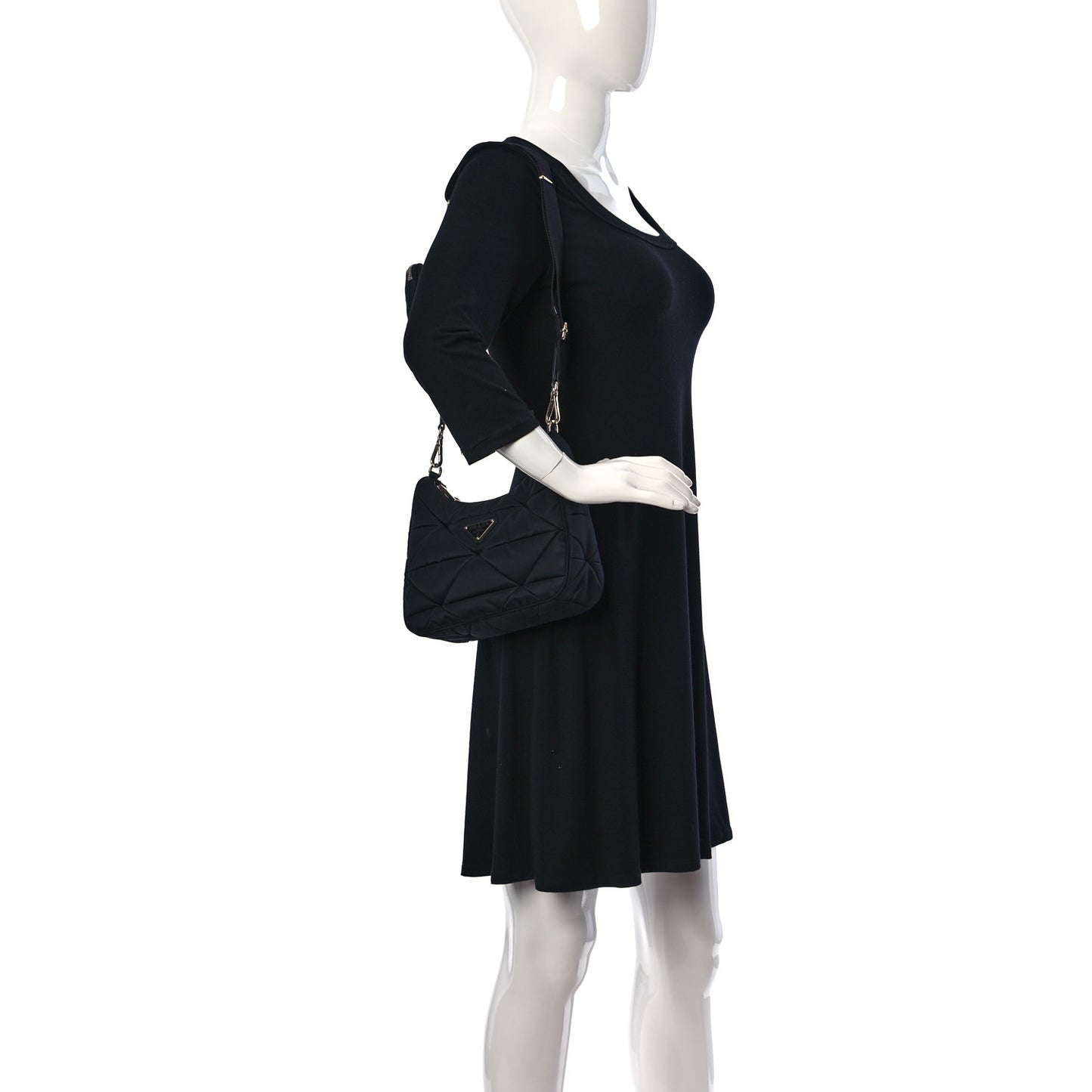 Re-Nylon Triangle Padded Patchwork Shoulder Bag Black