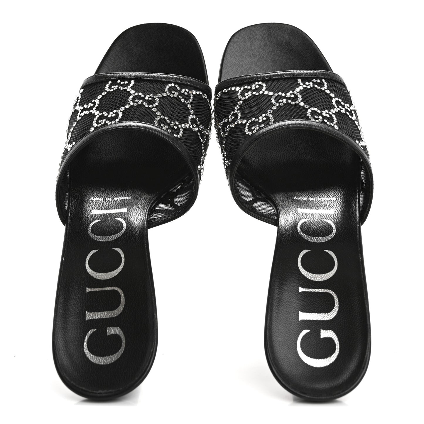 Tela Retino Nappa Crystal GG Monogram Square G 95mm Slide Sandals 37 Black