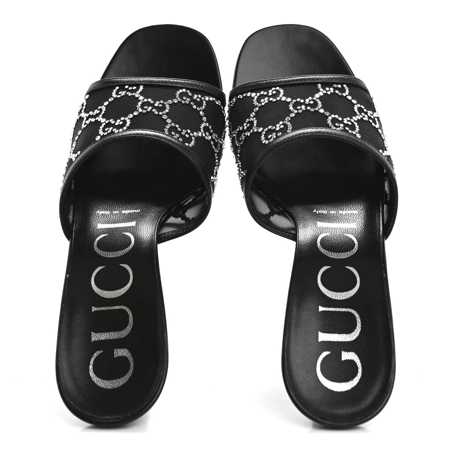 Gucci Tela Retino Nappa Crystal GG Monogram Square G 95mm Slide Sandals 37 Black 2 of 9