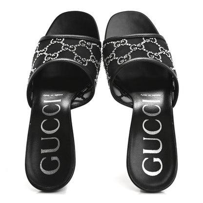 Gucci Tela Retino Nappa Crystal GG Monogram Square G 95mm Slide Sandals 37 Black 2 of 9