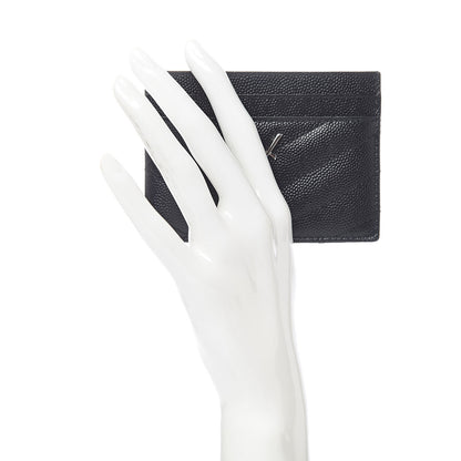 Saint Laurent Grain De Poudre Matelasse Chevron Monogram Credit Card Case Black 2 of 8