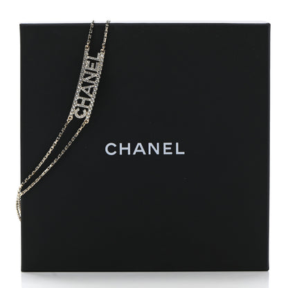 Chanel Metal Crystal Logo Choker Necklace Gold 7 of 7