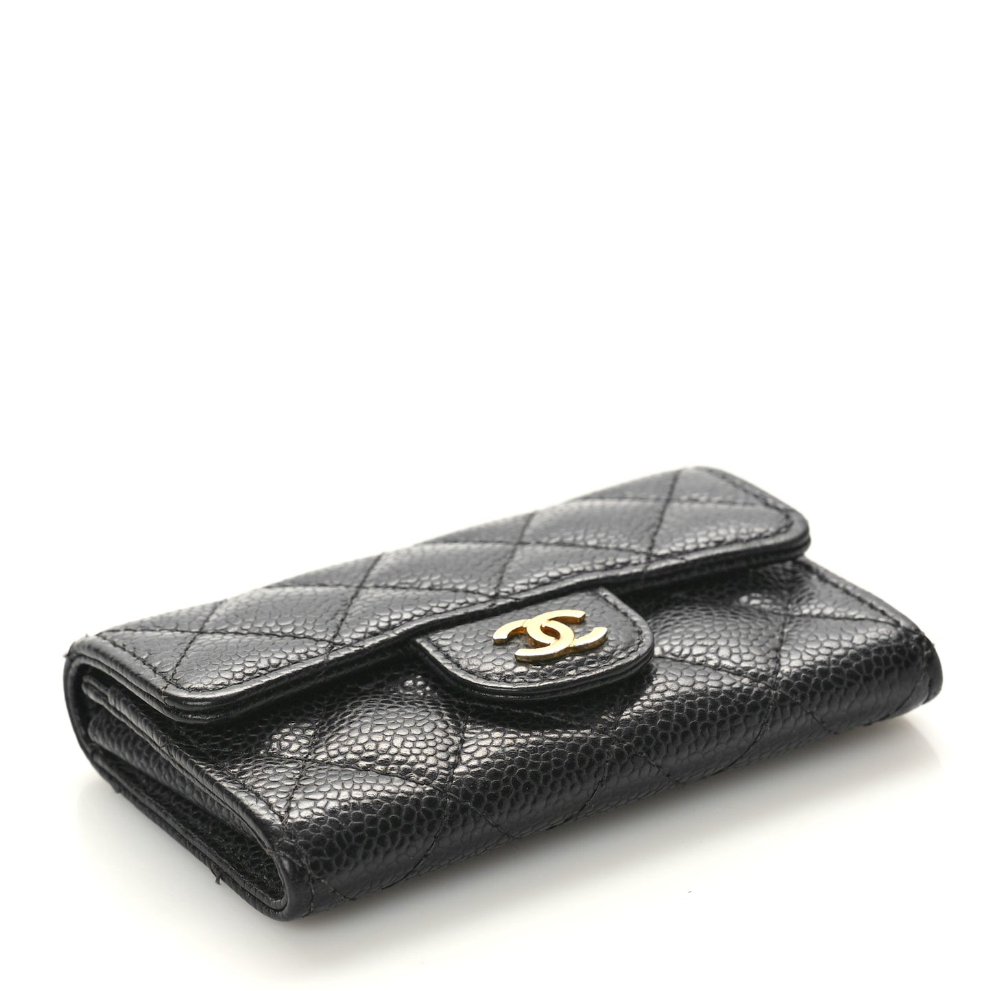Caviar Quilted Flap Card Holder Black