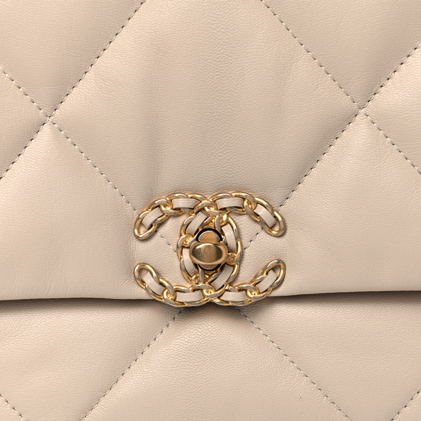 Goatskin Quilted Large Chanel 19 Flap Beige