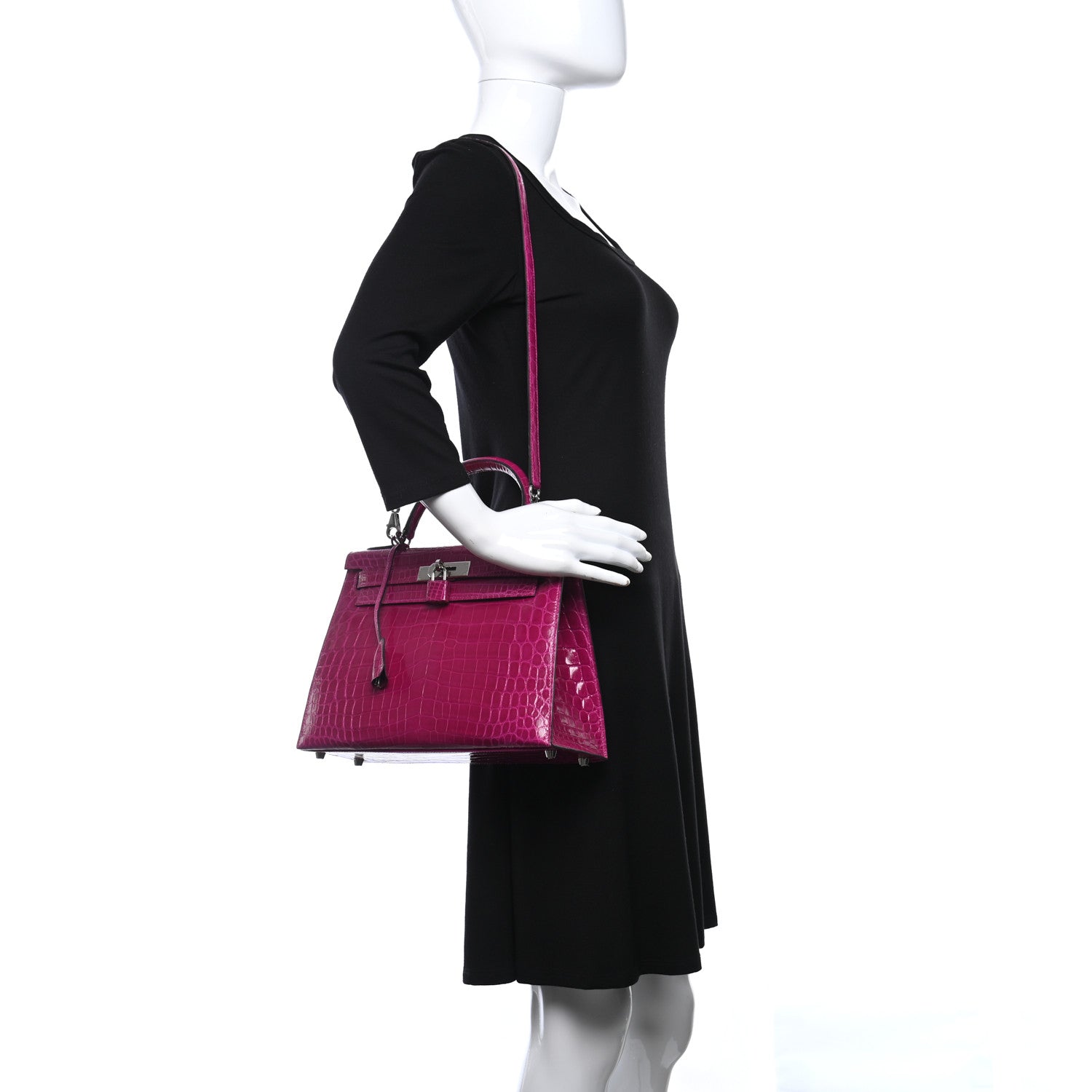 Hermes Shiny Niloticus Crocodile Kelly Sellier 28 Rose Scheherazade 2 of 11